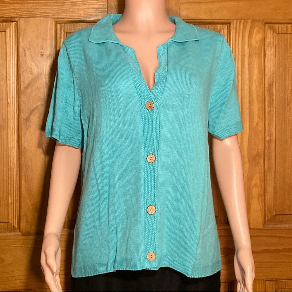 NWOT Blair BFA Classics Vintage 90s Lightweight Sweater Short Sleeve Blue Large